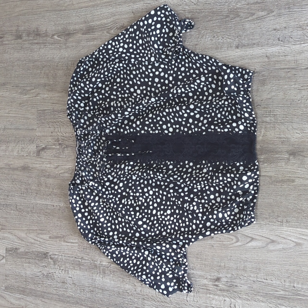 Black and White Polka Dot Express Top with Lace Detail - Size M or S